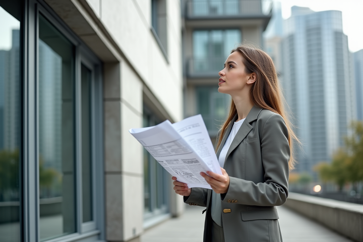 Jeune femme architecte vérifiant l