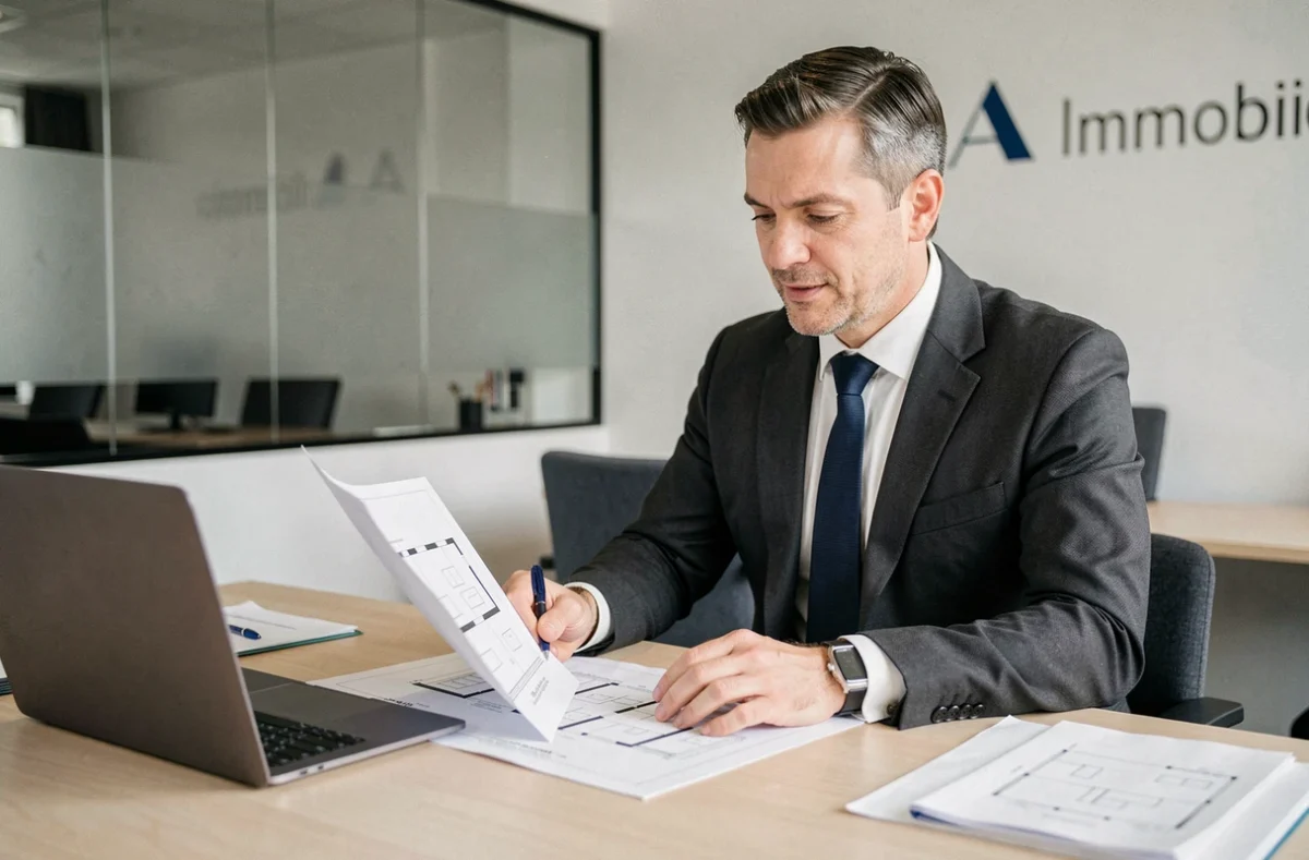 Un gestionnaire d'Aste Immobilier étudiant un dossier de copropriété dans son bureau
