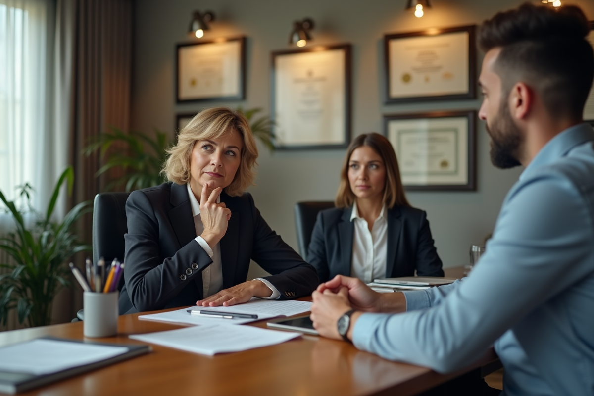Conseillère en assurance discutant avec un client dans un bureau
