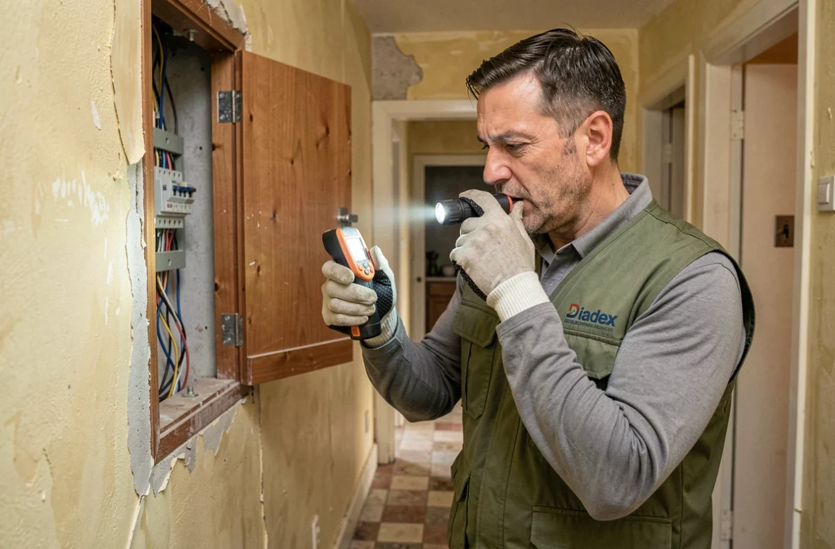 Inspecteur Diadex vérifiant un tableau électrique dans une maison résidentielle du Var