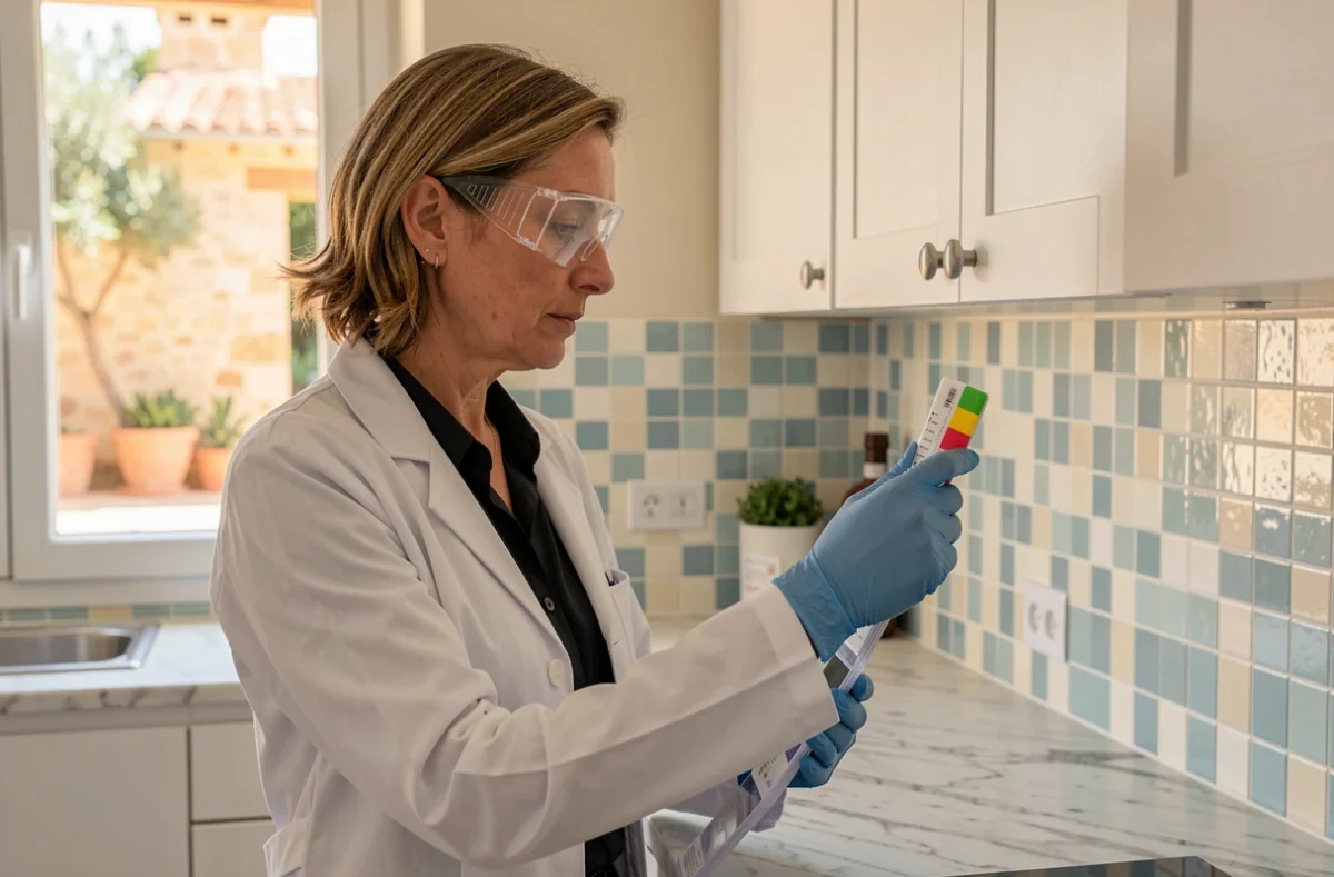Experte d'Eurosud Expertises analysant un test de plomb dans une cuisine à Toulon