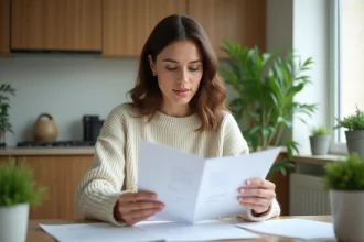 Femme comparant documents de changement d'adresse à la maison