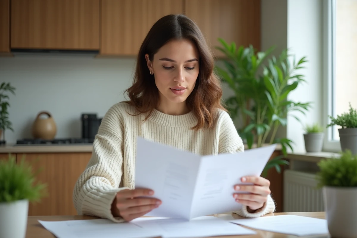 Femme comparant documents de changement d'adresse à la maison