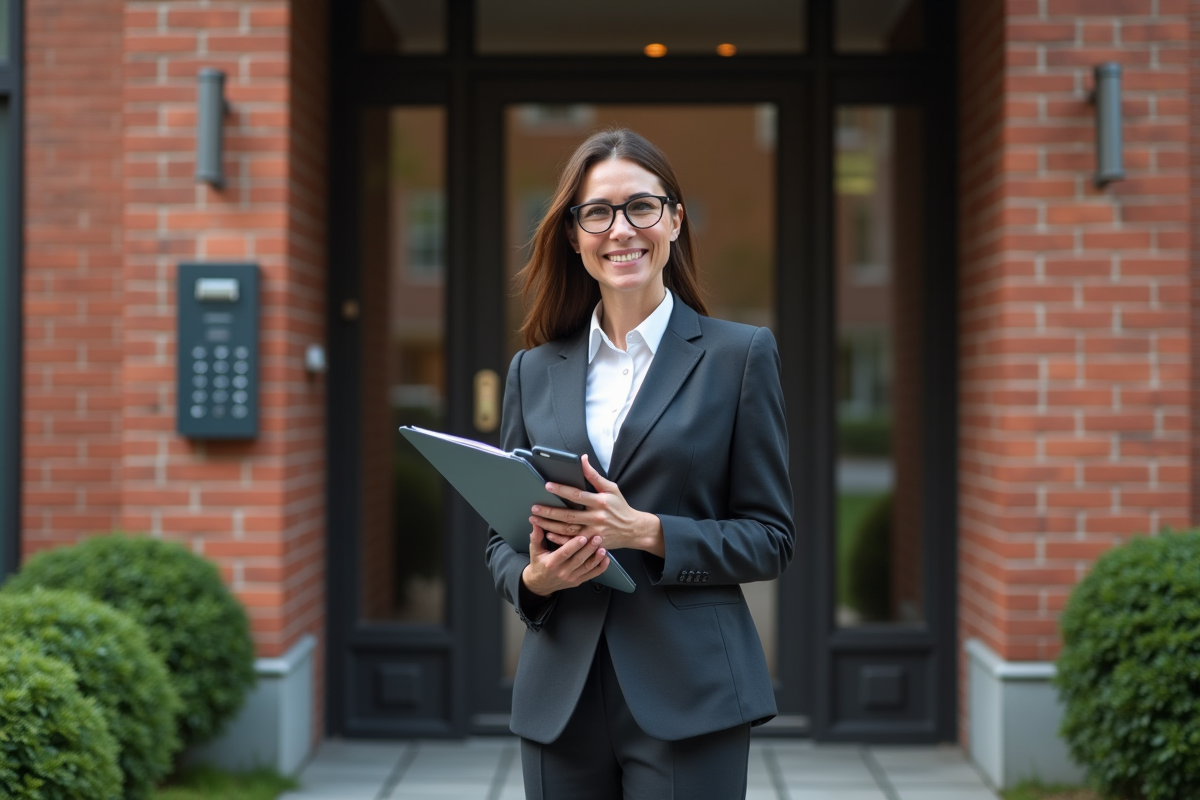 Femme professionnelle devant une entrée d