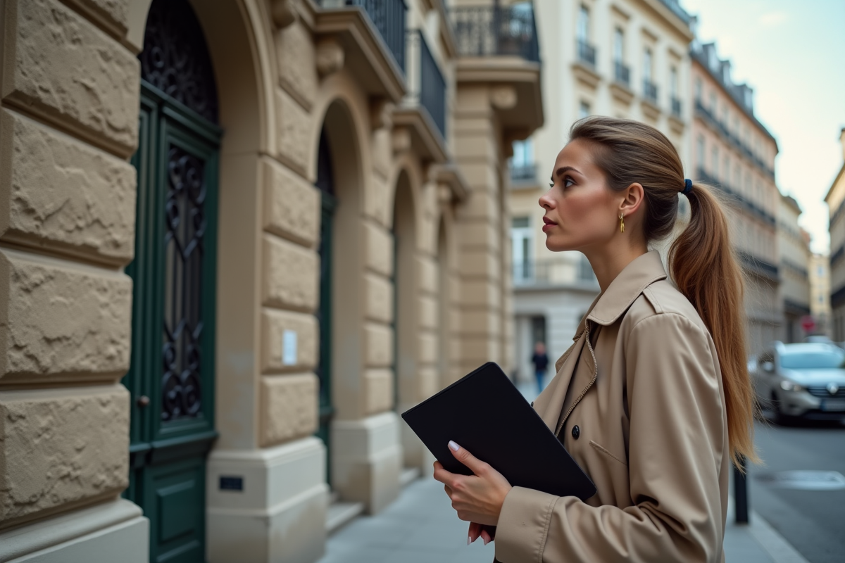 Jeune femme regardant la façade d un bâtiment historique en ville