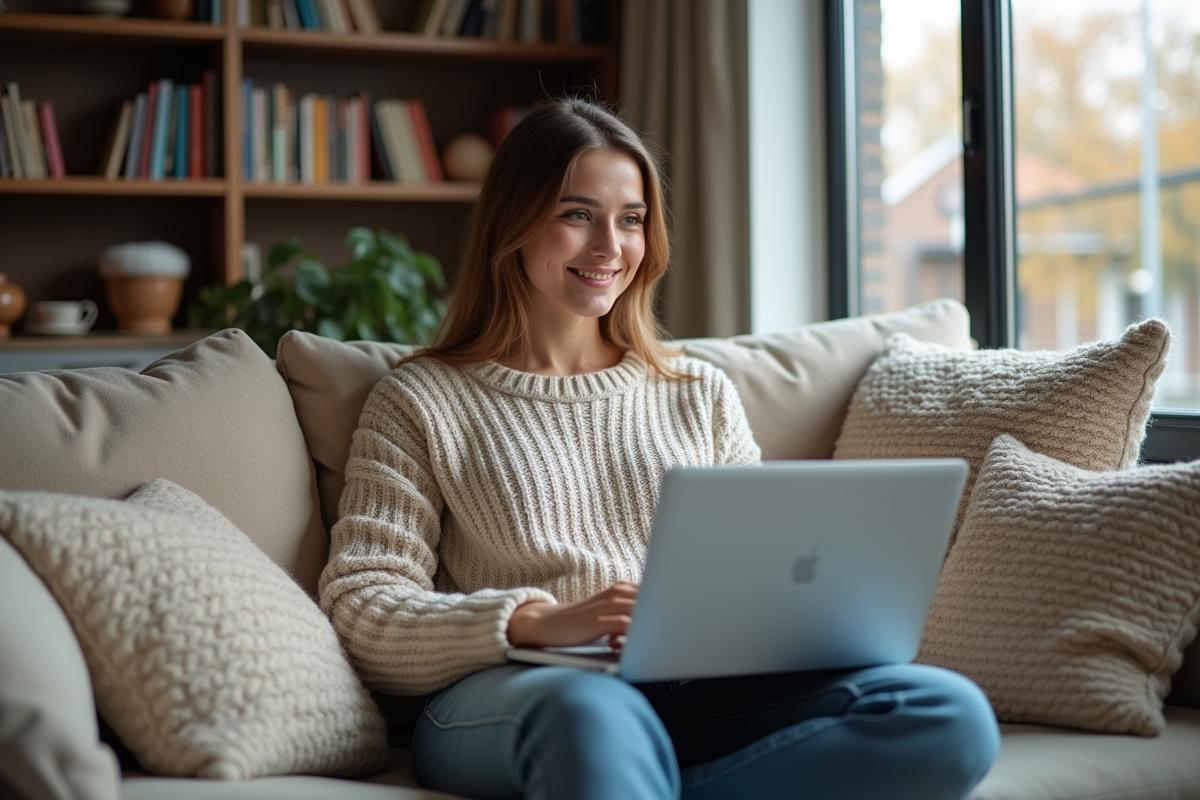Jeune femme utilisant un ordinateur pour recherche d