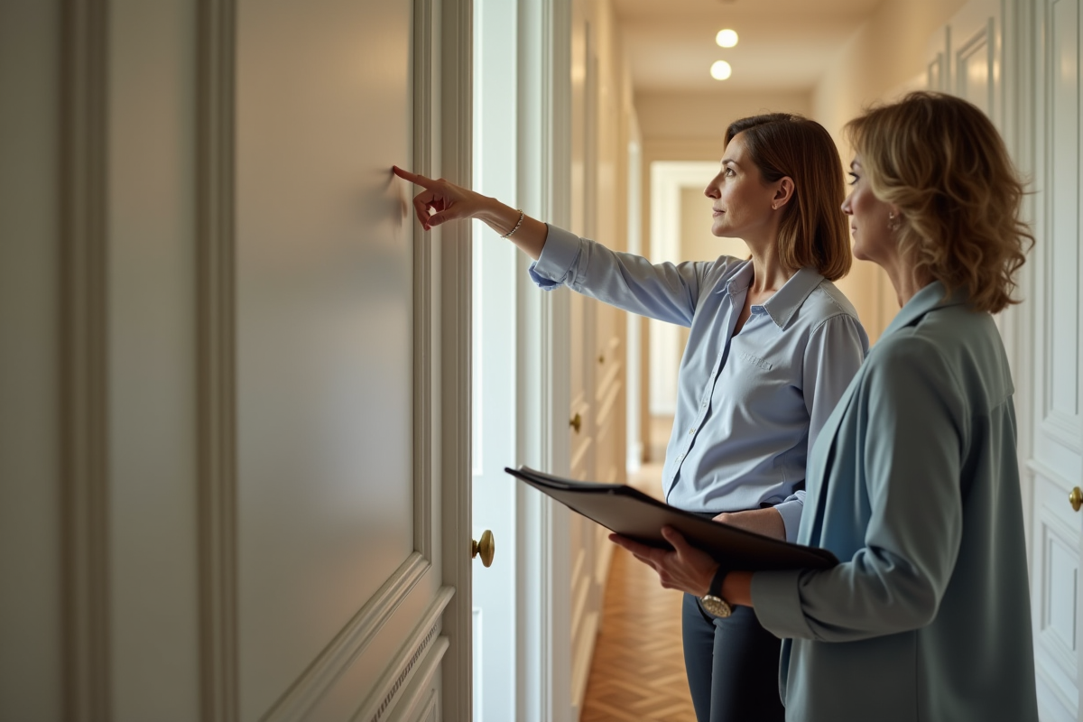 Femme gestionnaire immobilière montrant des réparations à un client