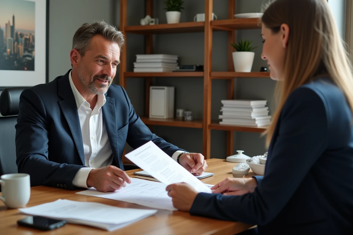 Homme d affaires discutant plans de renovation avec un conseiller