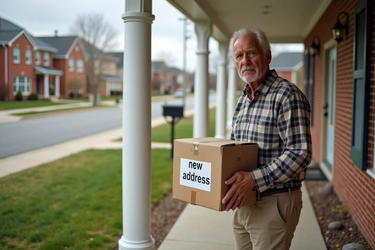 Homme tenant une boîte à la porte d
