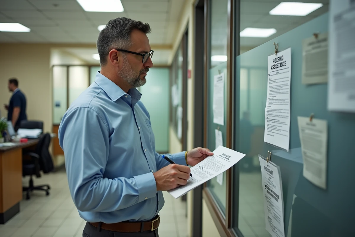 Homme en costume remplit un formulaire d