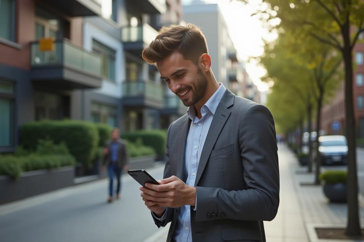 Homme sur la rue cherchant un appartement en ville