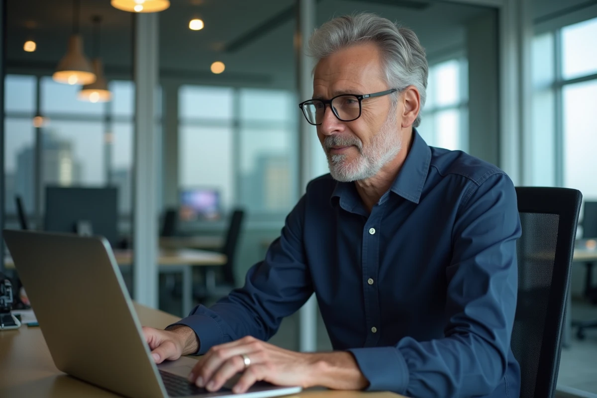 Homme concentré travaillant à son bureau dans un espace professionnel