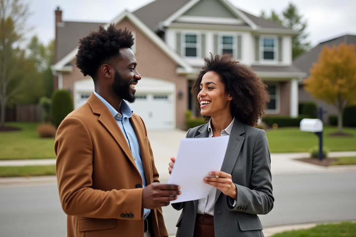 Jeune couple heureux devant leur nouvelle maison