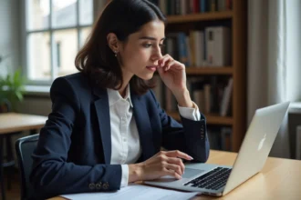 Jeune femme concentrée remplissant des formulaires de logement