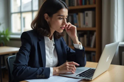 Jeune femme concentrée remplissant des formulaires de logement