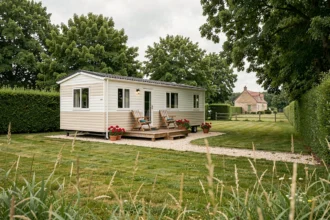 Parcelle de terrain avec mobil home en Vendée entourée de haies et d'arbres matures, idéale pour une vente immobilière rurale