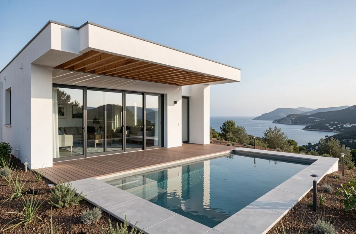 Villa moderne neuve avec piscine et vue mer en Corse du Sud construction récente